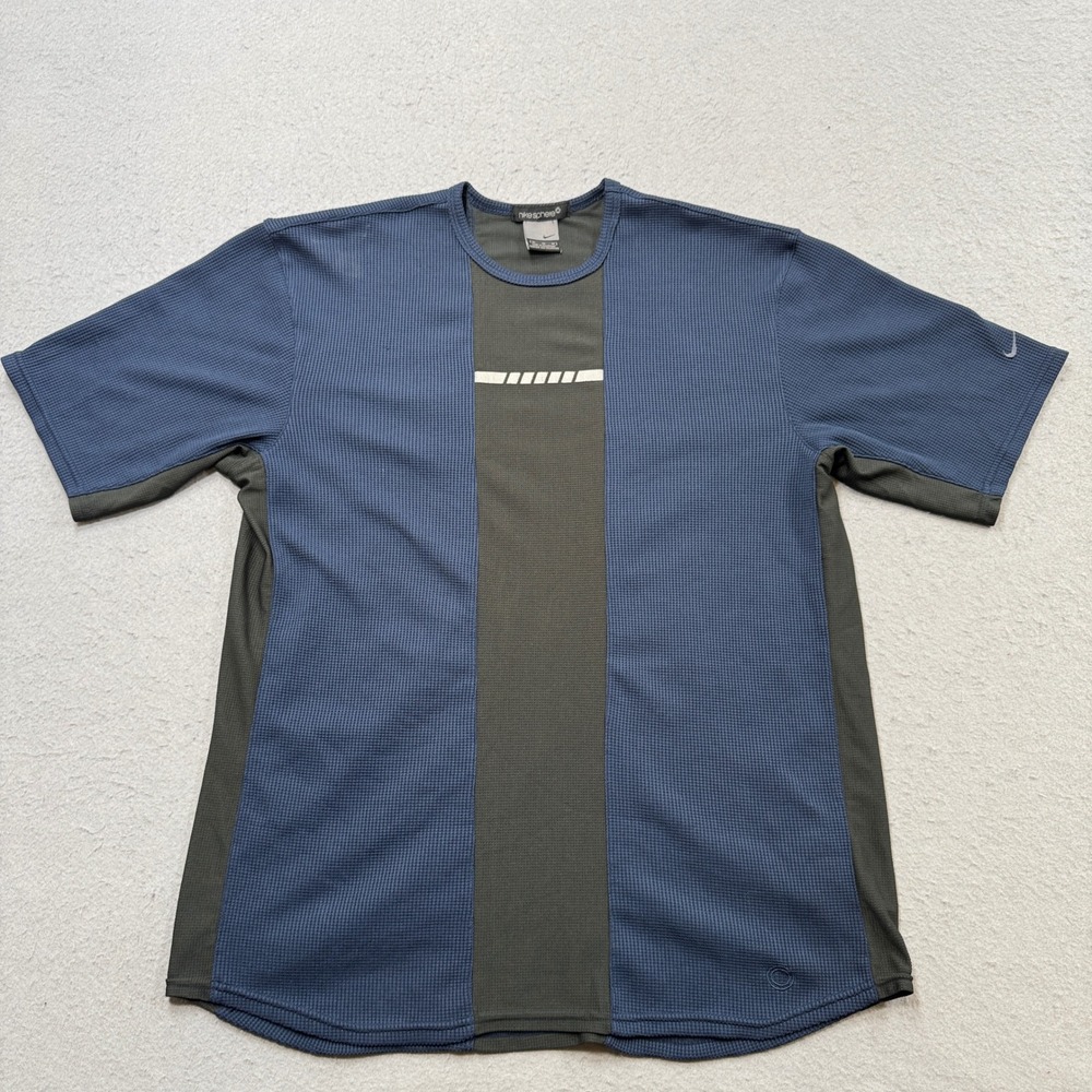 Y2K Nike Sphere T-Shirt Men's XL Blue Colorblock Waffle Knit Silver Tag Athletic